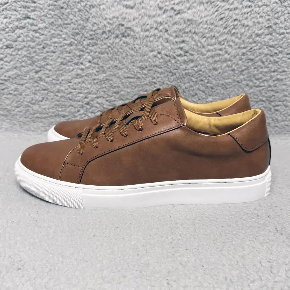 Ace Marks Brett Mens Size 10 Faux Leather‎ Sneakers Shoes Brown Cognac